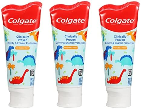 Паста за зъби Colgate Kids 3,5 грама, 3 опаковки, Динозаври, Мек Пузырьковый Плодов Вкус, Защита на устната кухина и Емайл с флуор
