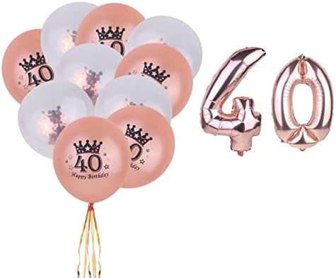 12 бр. в 1 комплект Розово-златни балони от алуминиево фолио с номер 40, набор от балони с конфети, Латекс, декорации с принтом за