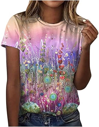 Тениска с Къс Ръкав и Кръгло Деколте за момичета, Памучен Тениска с Цветен Модел, Лятна Есенна Тениска за Жени AY AY