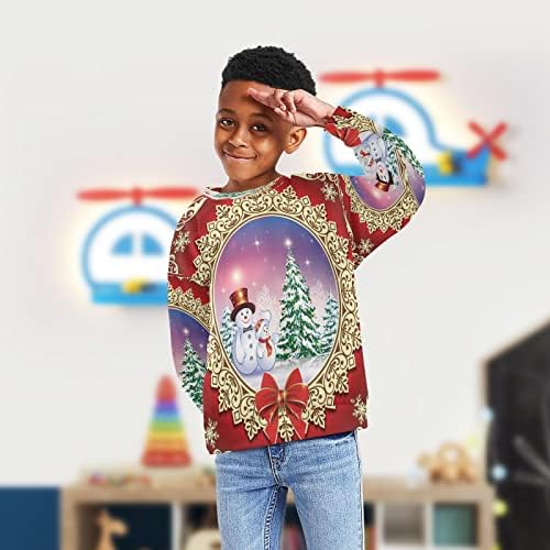 Коледен Снежен човек, Hoody с изображение на коледно дърво За Момчета и Момичета, Пуловер с кръгло деколте за Деца, Пуловер с Дълъг