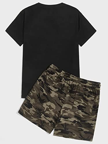 NIBHZ Комплект дрехи от две части за мъже, тениска с цветен блок и камуфляжным принтом и спортни шорти (Цвят: многоцветен, Размер: