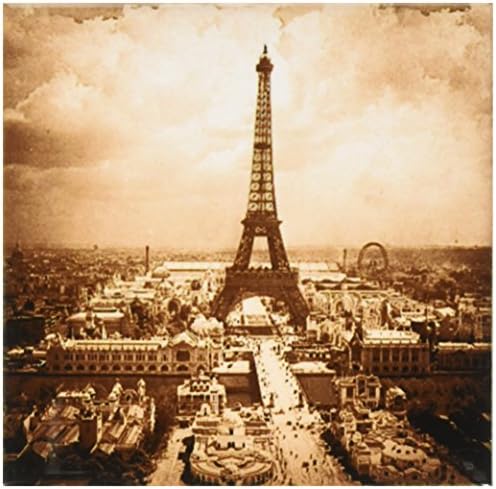 3dRose CST_77454_1 Парижката изложба 1900 Айфеловата кула, Меки подложки цвят Сепии, Комплект от 4
