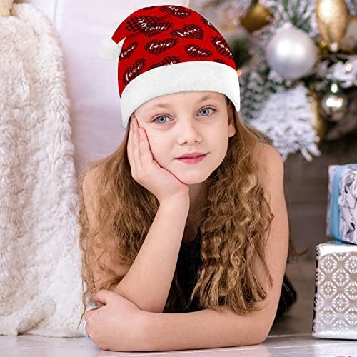 Коледна шапка на Дядо Коледа в клетка със сърца от Бъфало, червена коледна шапка, празнични сувенири, коледни аксесоари за партита