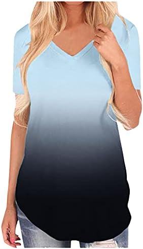 DGQPLPD Графични блузи за жени, Блузи за жени, Мода 2023, Женствена тениска с V-образно деколте и къс ръкав