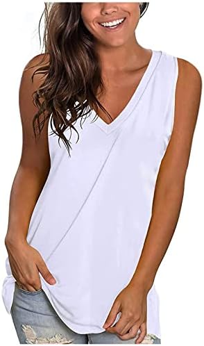 Дамски Летни Ежедневни Однотонная Тениска Без ръкави, с V-образно деколте, Свободни Топове на Бретелях