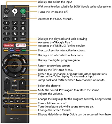 Дистанционно управление с подмяна на гласовете на RMF-TX310U Съвместим с модели Sony телевизори 4K Smart Bravia XBR-43X800G XBR-75X800G