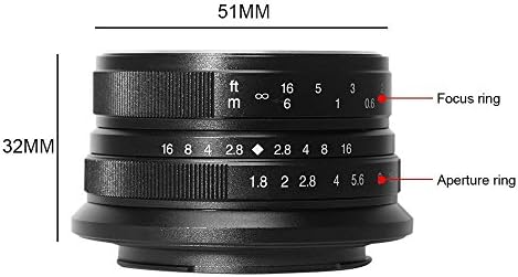 фиксиран обектив 7artisans 25 мм F1.8 APS-C с ръчно фокусиране, съвместим с фотоапарати Fuji Fujifilm X-A1, X-A10 X-A2, X-A3, X-at