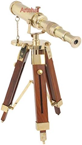 Малко месинг телескоп Piru размер 9 см с поставка за статив. Декоративен елемент за тапети и аксесоари за дома - 15 см (Мед, Злато,