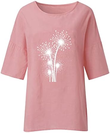 В памучна Риза от Ликра Дамски Годишната Жена е с Кръгло деколте и ръкав 3 от 4 С Флорални Принтом, Свободен Топ, Тениски за