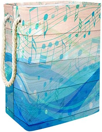 Кошница за дрехи MAPOLO Дървена дъска Музикална Нота Синя Сгъваема Кошница за съхранение на бельо с Дръжки Подвижни Скоби Добре Притежаващи