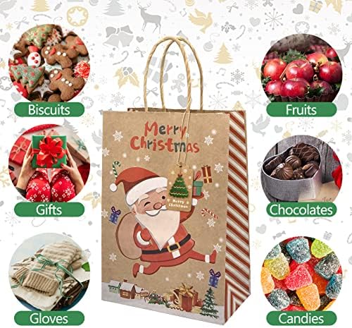 LitiVibecho 24 бр. Коледни Подаръчни торбички с дръжки, Празнични пакети с подарочными бирками за вечерни аксесоари (Съраунд комплект с различни