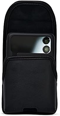 Кобур Turtleback, Предназначена за Samsung Galaxy Z Flip3 (2021) 5G, Вертикален Калъф за колан, Черен Кожен калъф с клип за колан,
