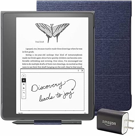 Комплект Kindle Scribe Essentials, която включва Kindle Scribe (16 GB), основна дръжката, плат произведение за фолианта с магнитно