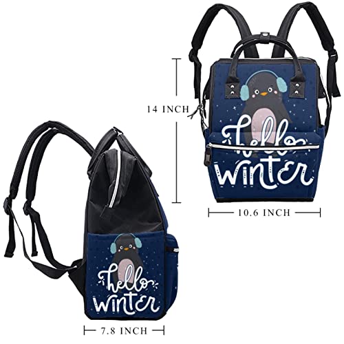 Раница-чанта за Памперси LORVIES Здравей Winter с Надпис Пингвин, Многофункционална Раница За пътуване с Голям Капацитет