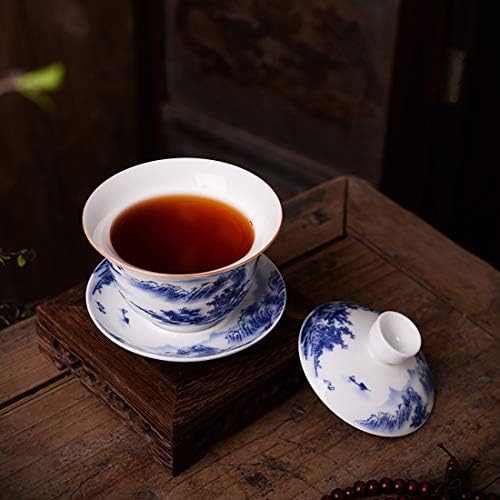Комплект чаени чаши MULHUE, Китайската Традиционна Чаена Прибори от Бяло-синьо като Порцелан, Чаена чаша Gaiwan Kungfu с Капак