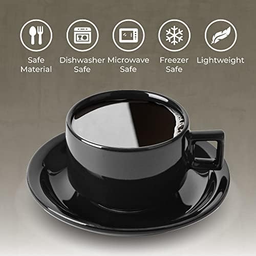 Комплект порцеланови чаши кафе на MARTINO CLUB обем 3,3 унции с чинии - Штабелируемые чаши за кафе със стойка - Комплект