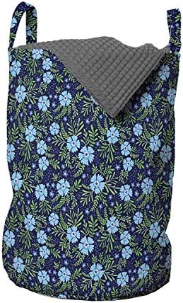 Сгъваем Градински чанта за дрехи, Цветя-nots заобиколен от Малки барвинков и листа, Кошница за дрехи с дръжки, закрывающаяся