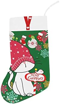 Коледни Чорапи с монограм Santa Котка с Буквата Y и Сърце с Размер 18 инча Зелено-Бял цвят