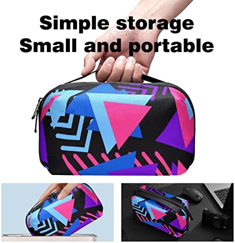 Калъф за носене, чанта, USB-кабел, органайзер, джобен аксесоар, портфейл с цип, лилаво триъгълни геометричен модел, моден