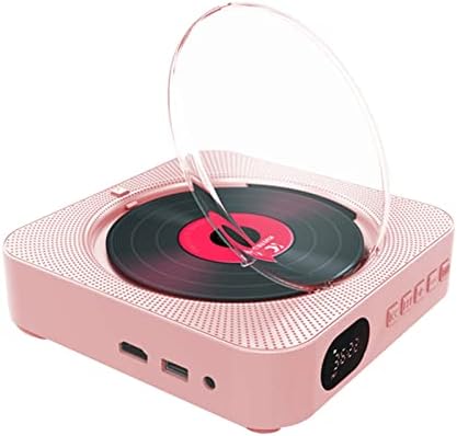 CD-Плейър е Преносимо Bluetooth Тенис на CD-плеър за Дома Вграден Високоговорител с Таймер LCD дисплей за Домашно Аудио FM радио USB Музикален плейър (Розов цвят)