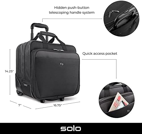 Чанта за лаптоп Solo New York Empire количка. Портфолио на колела за жени и мъже. Подходящ за лаптоп с диагонал до 17,3 инча - Черно,