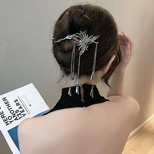 Шнола за коса във формата на пеперуда от планински кристал с пискюл-камбана, метална шнола за коса с кристали, модни аксесоари