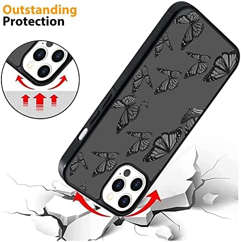 Калъф SAKUULO за iPhone 12 Pro Max, [Защитно фолио за екрана + поставка] Дизайн черна пеперуда, Текстура гуми, Противоскользящий