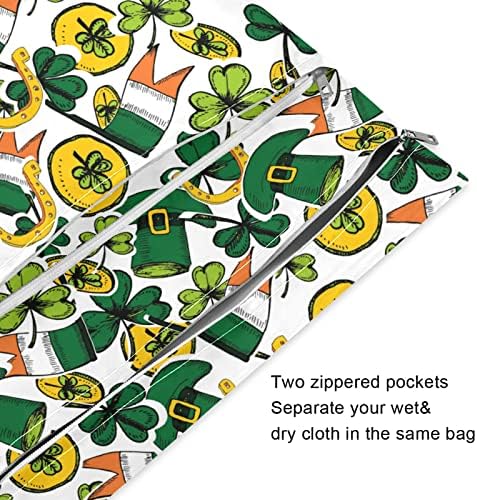 ZZXXB Детелина Ирландски Флаг Водоустойчив Влажна Чанта за многократна употреба Текстилен Влажна Пелена Суха Чанта с Джоб с Цип за Пътуване,