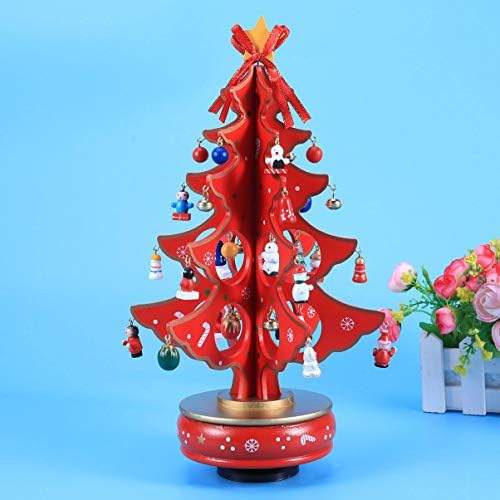 KESYOO Коледно Дърво Музикални Кутии за бижута, Мини Настолна Коледно Дърво, Дървена Музикална Фигурка Завийте Музикална Ковчег