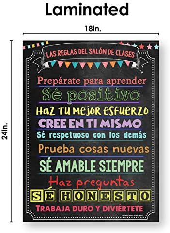 Мотивация без граници MWB Плакат на испански език за деца - Набор от Плакати с правилата за поведение в клас за гимназия или Начално училище | Декор за клас | 18 x 24, Без л