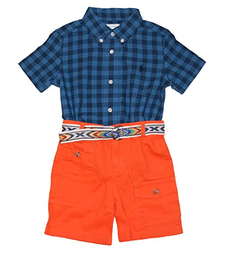 Комплект от карирана риза и шорти-карго Ralph Lauren за малки момчета Buffalo (3 месеца)