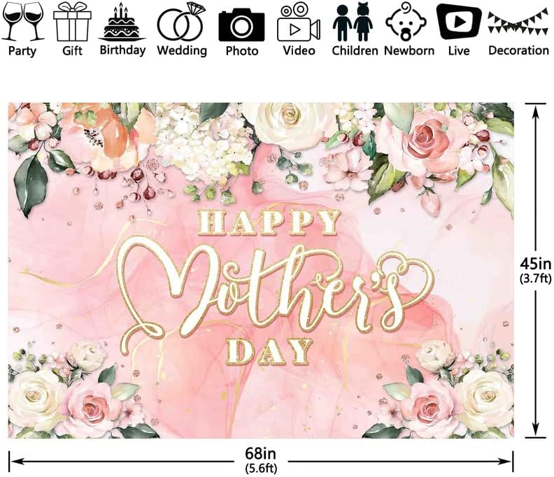 ZTHMOE 68x45 инча Щастлив Фон за Деня на Майката Розов Цветен Фон с Пеперуди за Фотография е За Жените, Вечерни Бижута Благодаря на