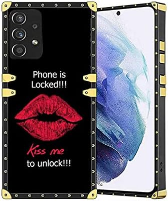 Съвместим с квадратна корпус Samsung Galaxy A32 5G, Kiss Me to Unlock Red Lip Луксозно Златното бижу за Samsung Case Girls Women, Мека делото