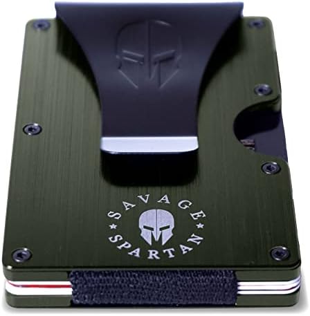 САВИДЖ SPARTAN Военен Минималистичен портфейл - Тънък Тактически RFID Блокиране на Алуминий Метален Държач за кредитни карти с щипка за пари