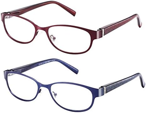 FEIVSN, 2 опаковки, дамски очила за четене, блокиране на синя светлина, женски ридеры с метални рамки, пластмасови крачета