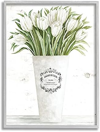 Букет от бели лалета Stupell Industries в Париж ваза, Цвете Споразумение, Дизайн Синди Джейкъбс, Стенно изкуство в сивата рамка,