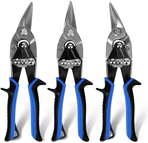 COMOWARE 3 Опаковки на Авиационни ножици за рязане на ламарина, 10-Инчов Ножици за рязане на ламарина, стомана Cr-V, Част Нож за Метал, Ножици