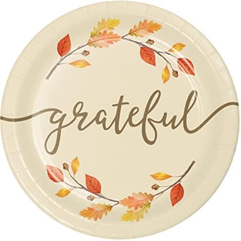 Десертни Чинии и Салфетки за Деня на Благодарността - Благодарни и Благословени Хартиени Чинии и Салфетки За 16 Гости