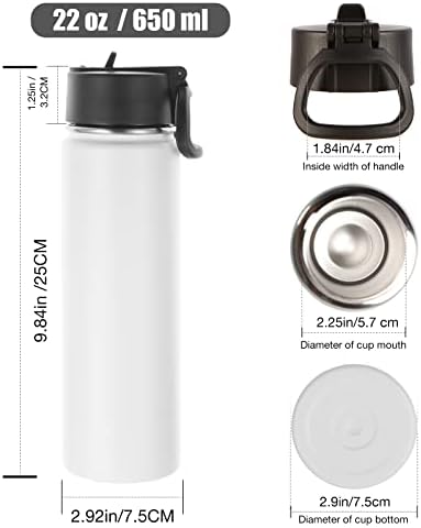 Обемна Бутилка за вода със сламен изолация, 8 опаковки, Спортна бутилка от неръждаема стомана с обем 22 грама с дръжка капак, Метален
