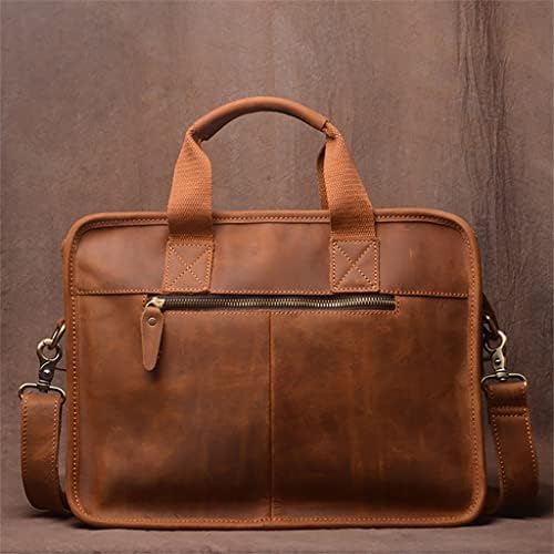 n/a Ретро Мъжки портфейл, Мъжка чанта През рамо, чанти от естествена кожа, Кафяв на Деловата 14-инчовата чанта за лаптоп (Цвят: