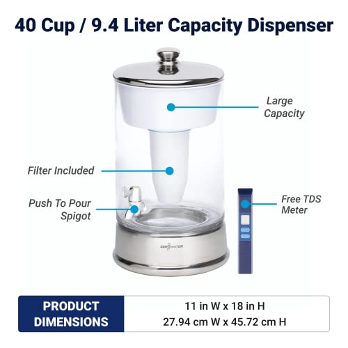 Стъклена чаша ZeroWater 40 Cup с 5-стъпка филтър за вода 0 TDS за подобряване на вкуса на чешмяната вода - Сертифициран