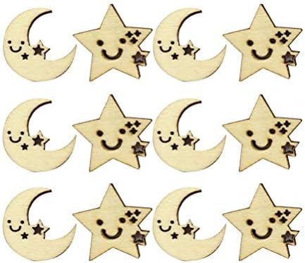 Amosfun 50 БР. Дървени Деколтета във формата на Звезди и Луната, Дървени елементи, Декорации Diy, Художественото Оформление
