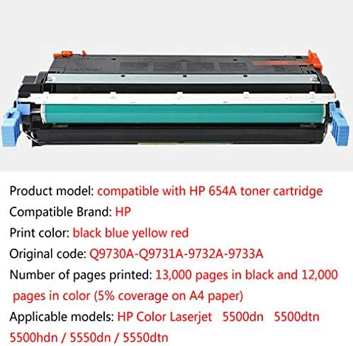 Тонер касета Q9730A 654A е съвместим с цветен лазерен принтер HP Color Laserjet 5500Dn 5500Dtn 5500Hdn 5550Dn 5550Dtn Q9731A 9732A 9733A, 4
