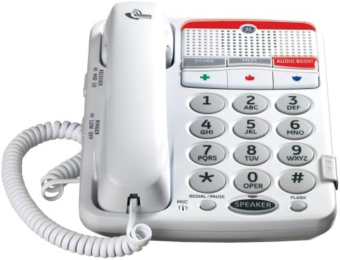 GE 29568GE1 Кабелен телефон с голям бутон на Dect 6.0 за лека загуба на слуха (бял)