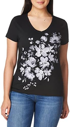 Женска тениска Hanes с къс ръкав и V-образно деколте с графичен дизайн