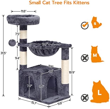 HOOBRO Малка Кула на дървото за котки с Луксозен Апартамент, Хамак-кошница за Котенца в една стая с Когтеточками, Мебели за игри