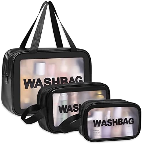 Косметичка Happy L за жени и мъже, 3 бр. Прозрачни Водоустойчив Тоалетни козметични чанти за Пътуване, Прозрачен Пътен Органайзер