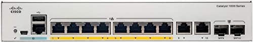 Мрежов комутатор Cisco Catalyst 1000-8P-E-2G-L, 8 порта Gigabit Ethernet (GbE) PoE +, бюджет PoE 670 W, 2 комбинирани порта SFP/RJ-45 1G, работа без вентилатор, разширено ограничение (C1000-8P-E-2G-L)