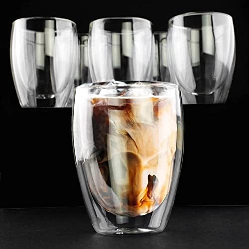 DSFEOIGY 6шт 350 мл Чаена Стъклена Чаша с двойни стени, Бира, Кафе, Творчески напитка Ръчно изработени, Прозрачни Съдове за напитки (Цвят: