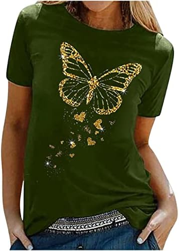 Дамски Ежедневни Тениска, Риза Модерен С Принтом Пеперуди, Блуза с кръгло деколте и Къс Ръкав, Летни Блузи 2023